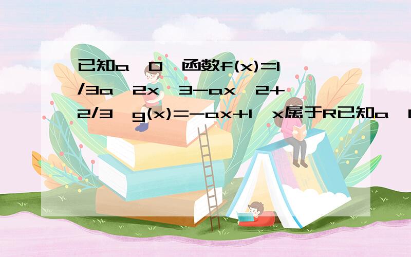 已知a>0,函数f(x)=1/3a^2x^3-ax^2+2/3,g(x)=-ax+1,x属于R已知a>0,函数f(x)=1/3a^2x^3-ax^2+2/3,g(x)=-ax+1,x属于R(1)当a=1,求函数f(x)在(1,f(1))的切线方程(2)求函数f(x)在[-1,1]的极值(3)若在区间(0,1/2]上至少存在一个实数