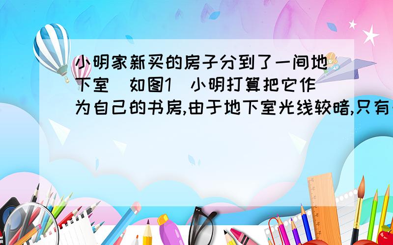 小明家新买的房子分到了一间地下室（如图1）小明打算把它作为自己的书房,由于地下室光线较暗,只有一个小窗户MN在地上.为了增加室内的光线,小明打算在窗户对面的墙壁上悬挂一平面镜AB