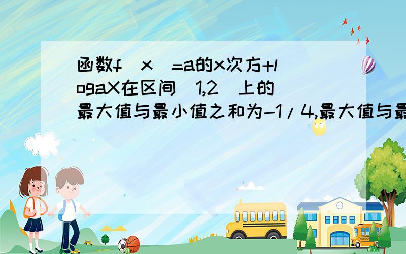 函数f(x)=a的x次方+logaX在区间[1,2]上的最大值与最小值之和为-1/4,最大值与最小值之积为-3/8,求a