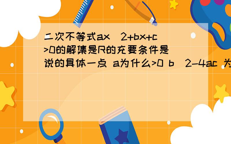 二次不等式ax^2+bx+c>0的解集是R的充要条件是 说的具体一点 a为什么>0 b^2-4ac 为什么