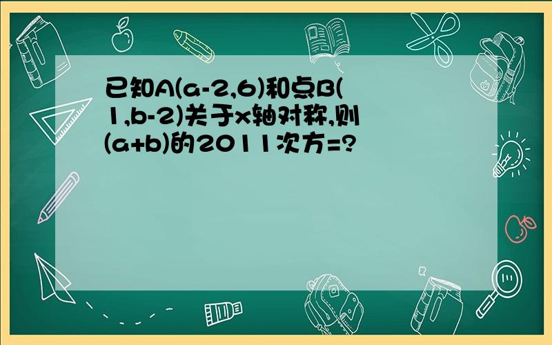 已知A(a-2,6)和点B(1,b-2)关于x轴对称,则(a+b)的2011次方=?