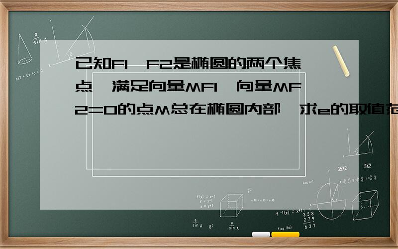 已知F1,F2是椭圆的两个焦点,满足向量MF1*向量MF2=0的点M总在椭圆内部,求e的取值范围