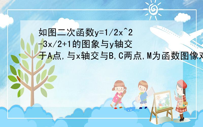 如图二次函数y=1/2x^2-3x/2+1的图象与y轴交于A点,与x轴交与B,C两点,M为函数图像对称轴上一动点,则|MA-MC|的最大值 A.（根号5-根号2）/2 B.根号5/2 c.根号5 D.根号2