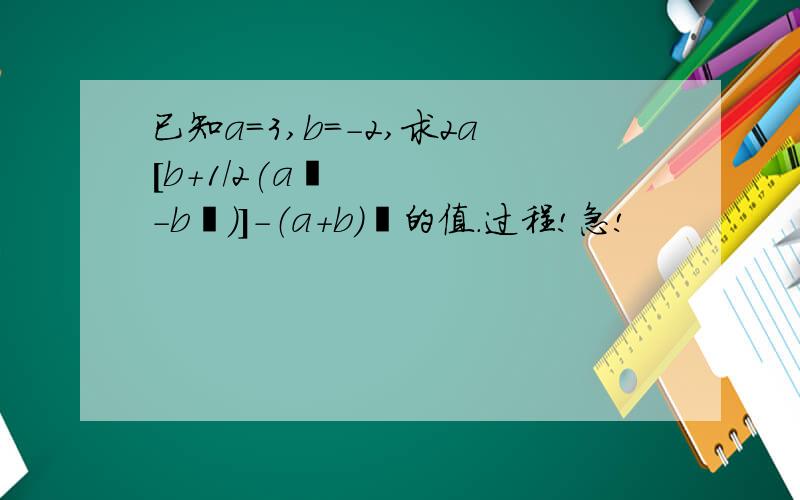 已知a=3,b=-2,求2a[b+1/2(a²-b²)]-（a+b)²的值.过程!急!