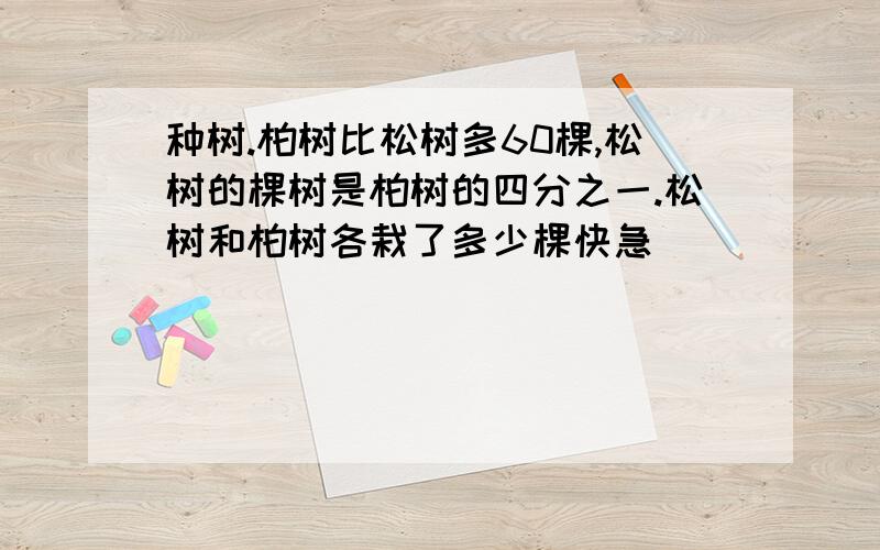 种树.柏树比松树多60棵,松树的棵树是柏树的四分之一.松树和柏树各栽了多少棵快急