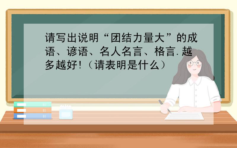 请写出说明“团结力量大”的成语、谚语、名人名言、格言.越多越好!（请表明是什么）