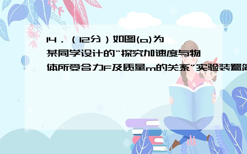 14．（12分）如图(a)为某同学设计的“探究加速度与物体所受合力F及质量m的关系”实验装置简图,A为小车,B为电火花计时器,C为装有砝码的小桶,D为一端带有定滑轮的长方形木板．在实验中细