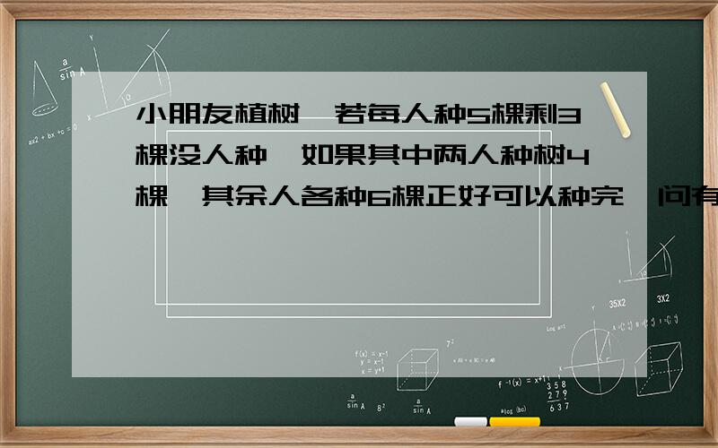 小朋友植树,若每人种5棵剩3棵没人种,如果其中两人种树4棵,其余人各种6棵正好可以种完,问有几个小朋友