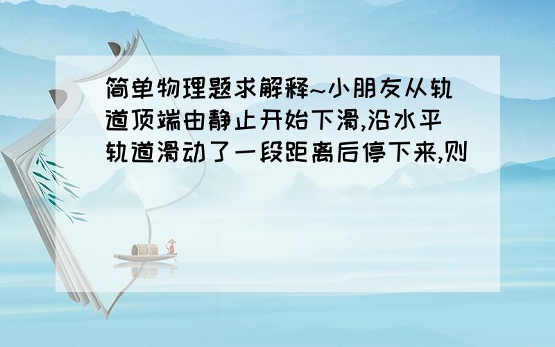 简单物理题求解释~小朋友从轨道顶端由静止开始下滑,沿水平轨道滑动了一段距离后停下来,则                                                       （    ）     A．下滑过程中支持力对小朋友做功    B．下