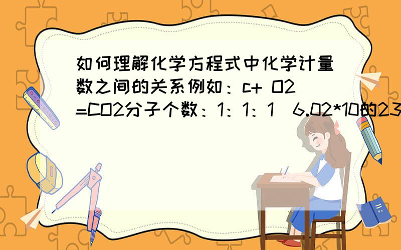 如何理解化学方程式中化学计量数之间的关系例如：c+ O2=CO2分子个数：1：1：1(6.02*10的23次方）物质的量：：：小结：务必详解.thank you