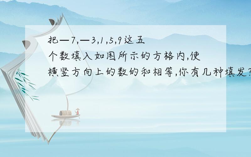 把—7,—3,1,5,9这五个数填入如图所示的方格内,使横竖方向上的数的和相等,你有几种填发?（至少填出三种）           ______                          |           |                                      ____|