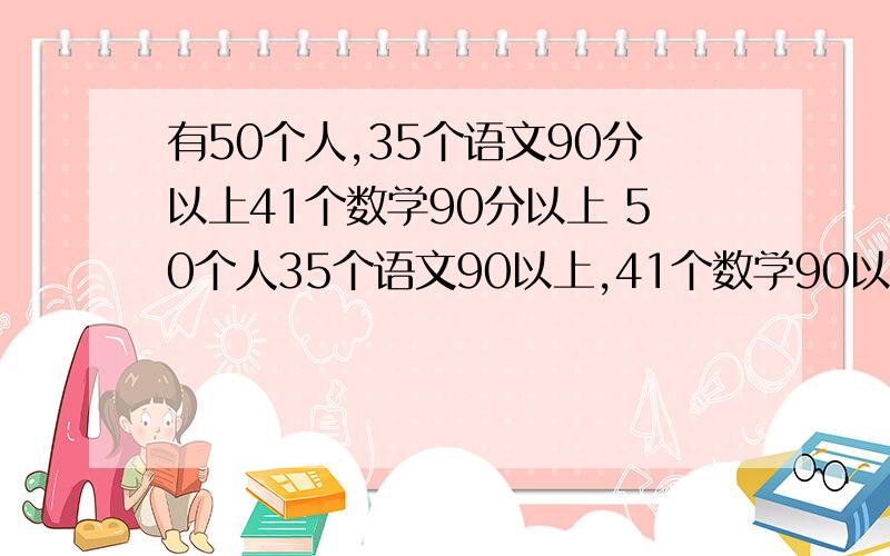 有50个人,35个语文90分以上41个数学90分以上 50个人35个语文90以上,41个数学90以上至少多少人在90以上最好有讲解