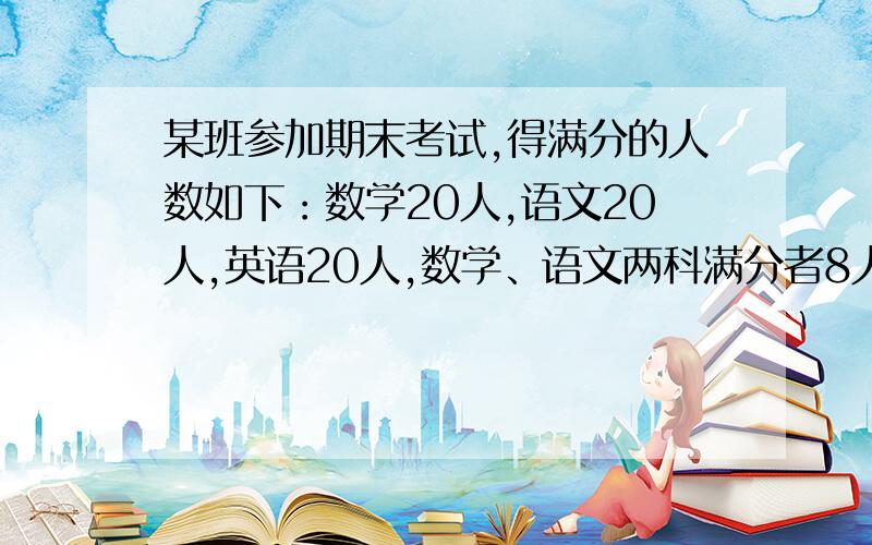 某班参加期末考试,得满分的人数如下：数学20人,语文20人,英语20人,数学、语文两科满分者8人,数学、英语两科满分者7人,语文、英语两科满分者9人.三科都没满分者3人.这个班最多有几人?最少