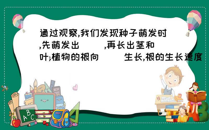 通过观察,我们发现种子萌发时,先萌发出( ),再长出茎和叶;植物的根向( )生长,根的生长速度( ).