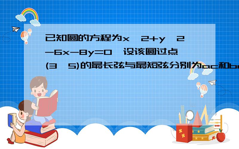 已知圆的方程为x^2+y^2-6x-8y=0,设该圆过点(3,5)的最长弦与最短弦分别为ac和bd,则四边形abcd的面积