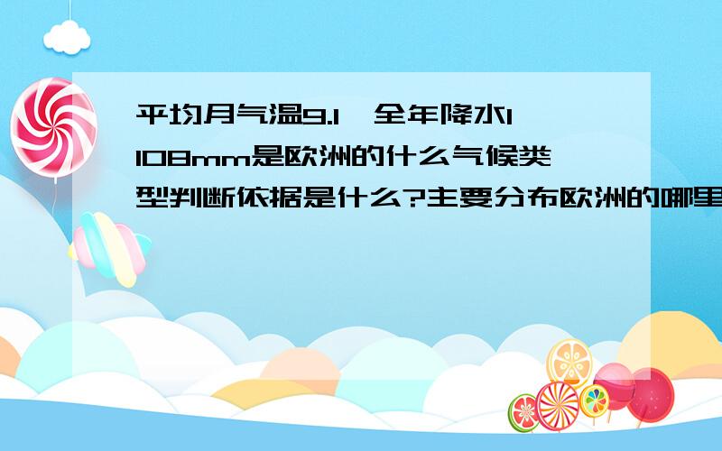 平均月气温9.1℃全年降水1108mm是欧洲的什么气候类型判断依据是什么?主要分布欧洲的哪里?这个气候最冷月才5.2℃最热月14℃是不是什么极地或高原气候啊