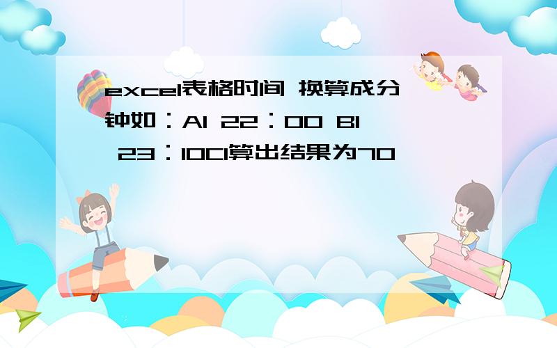 excel表格时间 换算成分钟如：A1 22：00 B1 23：10C1算出结果为70