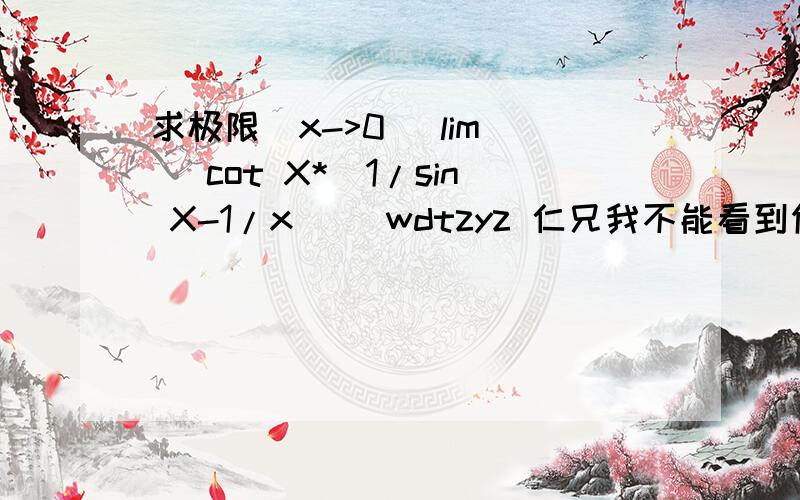 求极限(x->0) lim [ cot X*(1/sin X-1/x) ]wdtzyz 仁兄我不能看到你的图,zz chai兄弟,分子没有 sin*(x);骑着1蜗牛狂飙兄弟,通分后,这个分式非常复杂,希望回答的朋友能自己先做出答案!