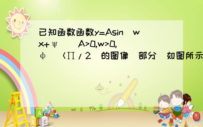 已知函数函数y=Asin(wx+ψ）(A>0,w>0,|φ|＜∏/2）的图像（部分）如图所示,求f(x)的解释式.接上：该题图片如下所示,跪求该题的详细解答过程和答案（特别是φ是怎样求得的,有哪些方法?当求出A,w