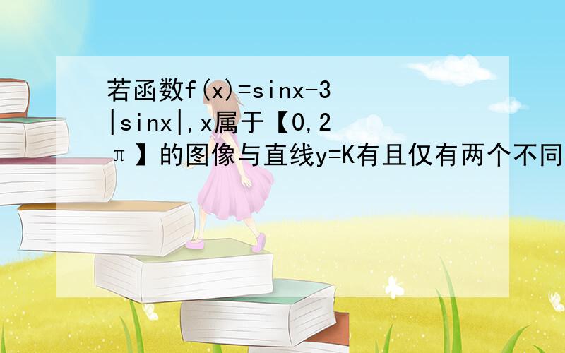 若函数f(x)=sinx-3|sinx|,x属于【0,2π】的图像与直线y=K有且仅有两个不同的交点,求k的取值范围