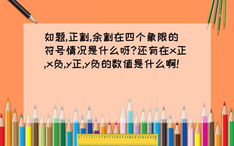 如题,正割,余割在四个象限的符号情况是什么呀?还有在x正,x负,y正,y负的数值是什么啊!