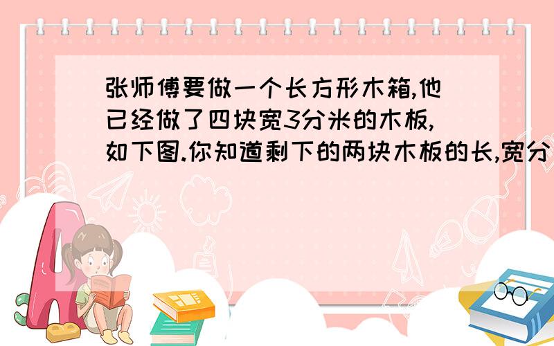 张师傅要做一个长方形木箱,他已经做了四块宽3分米的木板,如下图.你知道剩下的两块木板的长,宽分别是多少吗?第一个第二个是8分米,第三个和第四个是5分米