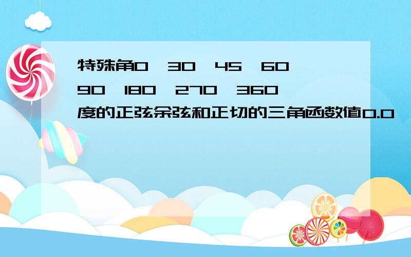 特殊角0,30,45,60,90,180,270,360度的正弦余弦和正切的三角函数值0.0