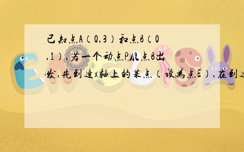 已知点A（0,3）和点B（0,1）,若一个动点P从点B出发,先到达x轴上的某点（设为点E）,在到达直线x=2上的某点（设为点F）,最后运动到点A.求使点P运动的总路径最短的点E和点F的坐标.