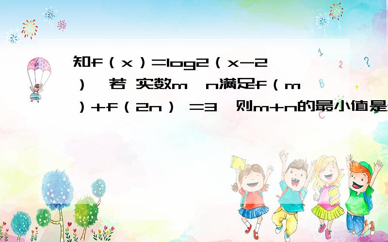 知f（x）=log2（x-2）,若 实数m,n满足f（m）+f（2n） =3,则m+n的最小值是多少复制答案不要,就因为不想用网上那种答案才提问的!当mn-m-2n=2时m+n最小纸别的方法