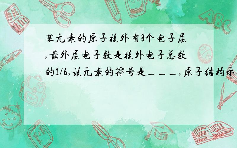 某元素的原子核外有3个电子层,最外层电子数是核外电子总数的1/6,该元素的符号是___,原子结构示意图为___