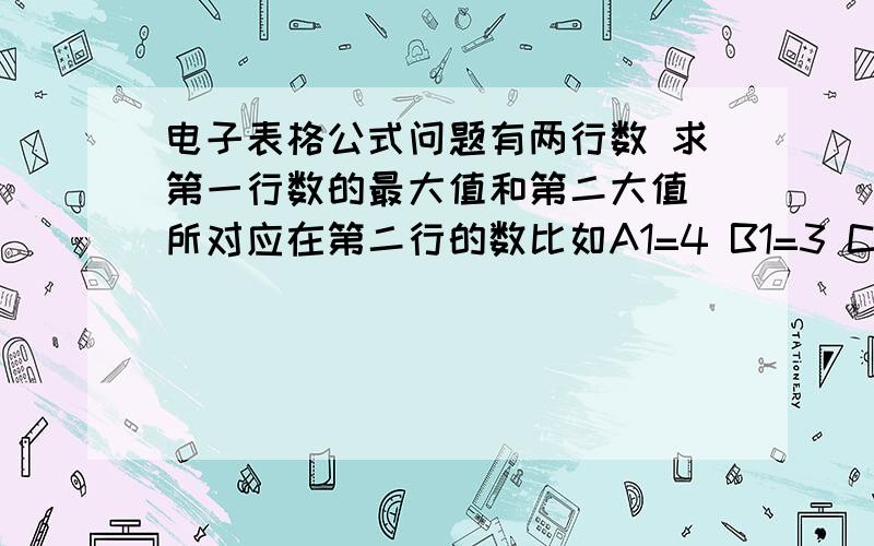 电子表格公式问题有两行数 求第一行数的最大值和第二大值 所对应在第二行的数比如A1=4 B1=3 C1=5         A2=2  B2=6 C2=7 第一行最大值是5 第二大值是4  对应在第二行的数就是 7 和 21楼这样解决也