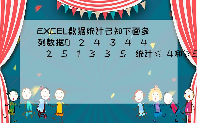 EXCEL数据统计已知下面多列数据024344251335统计≤ 4和≥5的个数,如下,求公式：      已    知    数      据 ：         ≤ 4个数：≥5个数：024344     6             0251335     4             2