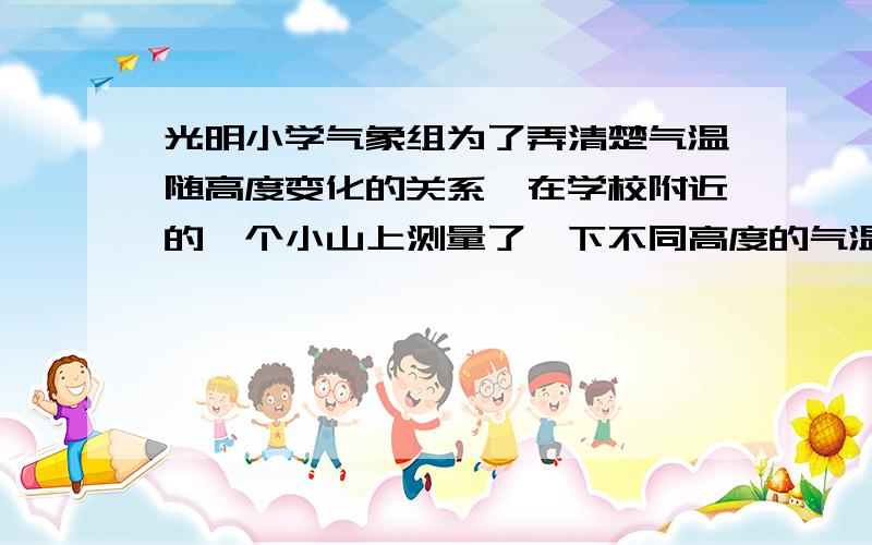 光明小学气象组为了弄清楚气温随高度变化的关系,在学校附近的一个小山上测量了一下不同高度的气温,测得