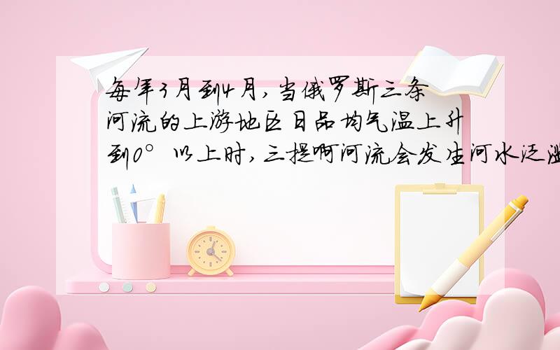 每年3月到4月,当俄罗斯三条河流的上游地区日品均气温上升到0°以上时,三提啊河流会发生河水泛滥,河流两