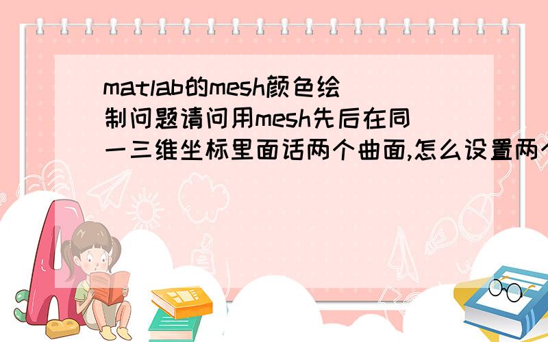 matlab的mesh颜色绘制问题请问用mesh先后在同一三维坐标里面话两个曲面,怎么设置两个图形显示不同颜色?mesh(x,y,z,)是在“?”的地方换成不同表示吗?