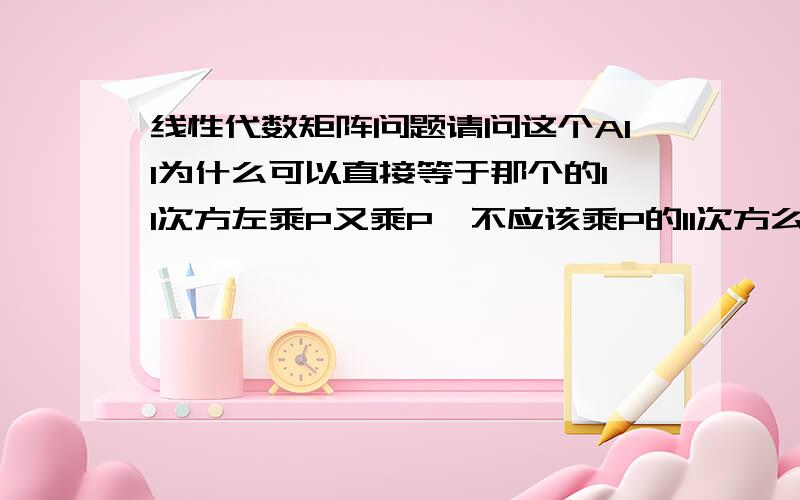 线性代数矩阵问题请问这个A11为什么可以直接等于那个的11次方左乘P又乘P,不应该乘P的11次方么