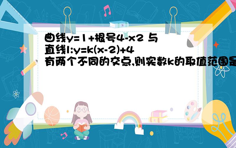 曲线y=1+根号4-x2 与直线l:y=k(x-2)+4有两个不同的交点,则实数k的取值范围是