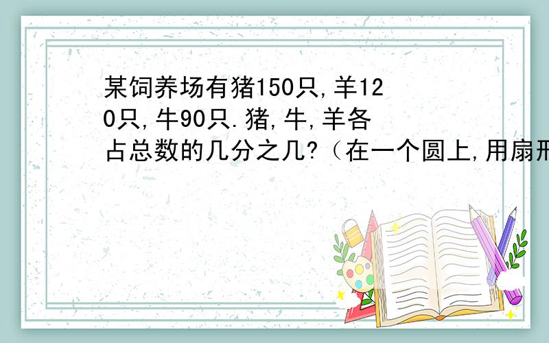 某饲养场有猪150只,羊120只,牛90只.猪,牛,羊各占总数的几分之几?（在一个圆上,用扇形统计图表示）