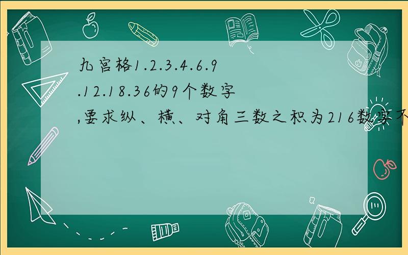 九宫格1.2.3.4.6.9.12.18.36的9个数字,要求纵、横、对角三数之积为216数字不能重复