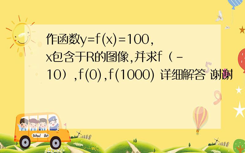 作函数y=f(x)=100,x包含于R的图像,并求f（-10）,f(0),f(1000) 详细解答 谢谢