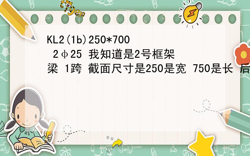 KL2(1b)250*700 2φ25 我知道是2号框架梁 1跨 截面尺寸是250是宽 750是长 后面那个是什么 还有那个1B是什