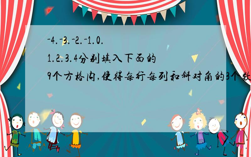 -4.-3.-2.-1.0.1.2.3.4分别填入下面的9个方格内,使得每行每列和斜对角的3个数相加得零已知/a/=6 /b/=4 且/a+b/=a+b 求a+b的所有值的和