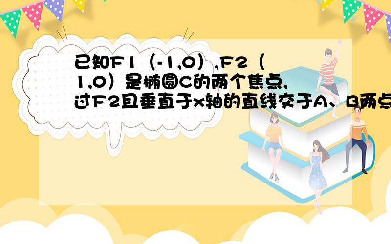 已知F1（-1,0）,F2（1,0）是椭圆C的两个焦点,过F2且垂直于x轴的直线交于A、B两点,且|AB|=3,求C方程这道题目解析我有个地方没看懂.由题可得 A（1,b的平方/a）B（1,-b的平方/a） 想请问为什么要这