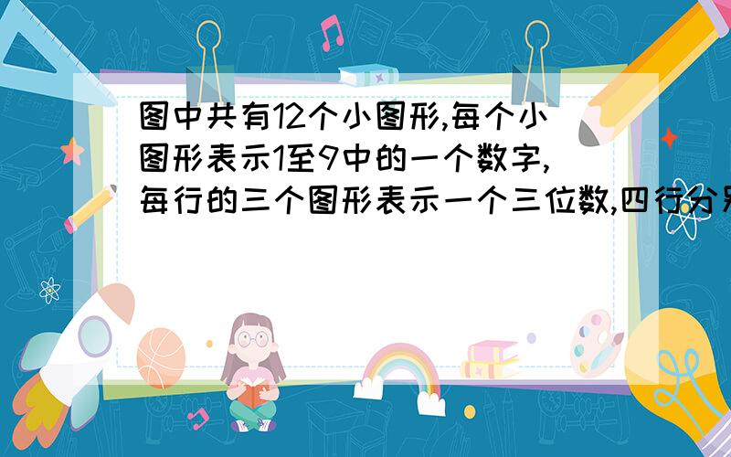 图中共有12个小图形,每个小图形表示1至9中的一个数字,每行的三个图形表示一个三位数,四行分别表示四个三位数：146、521、658和692.第二行表示哪个三位数?