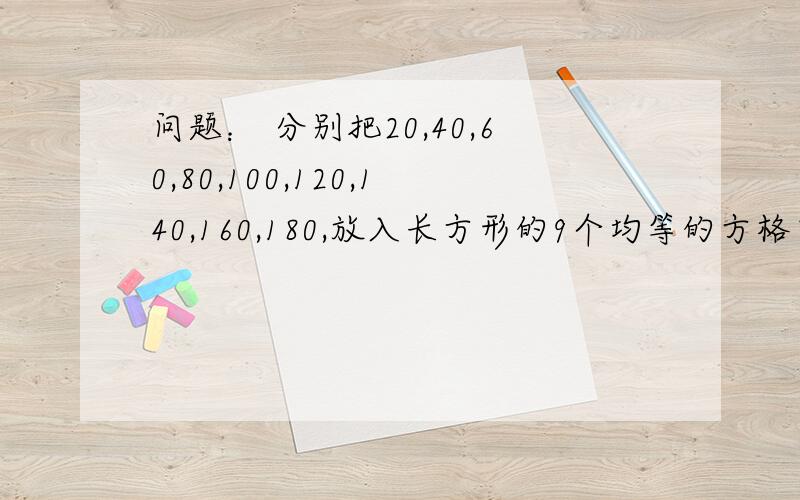 问题： 分别把20,40,60,80,100,120,140,160,180,放入长方形的9个均等的方格中,使每个方向（横向