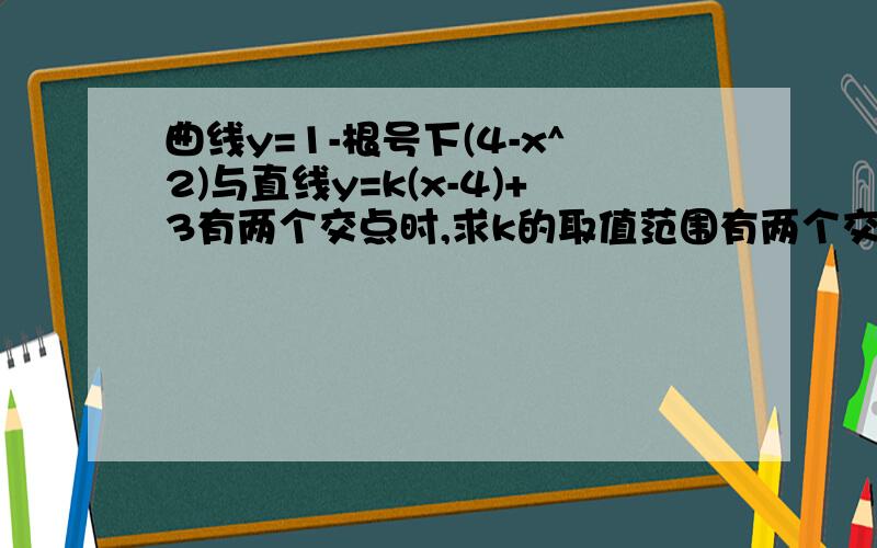 曲线y=1-根号下(4-x^2)与直线y=k(x-4)+3有两个交点时,求k的取值范围有两个交点是不是可以认为有两个相同交点?求详尽解析