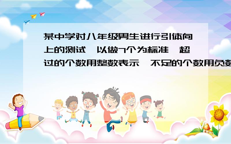 某中学对八年级男生进行引体向上的测试,以做7个为标准,超过的个数用整数表示,不足的个数用负数表示,其中八名男生成绩如下：+3 -2 0 +4 -1 +2 -51】这八名男生有百分之几达到标准?(加算式）