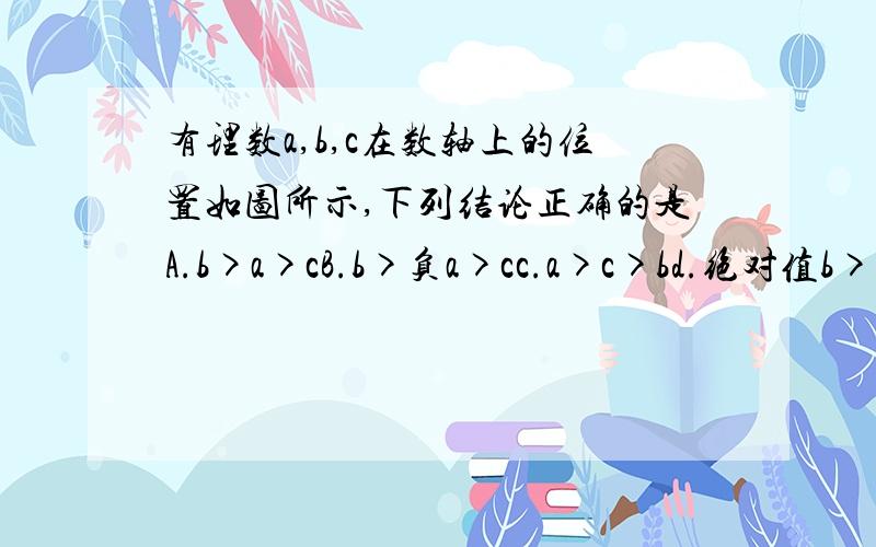 有理数a,b,c在数轴上的位置如图所示,下列结论正确的是A.b>a>cB.b>负a>cc.a>c>bd.绝对值b>负a>负c