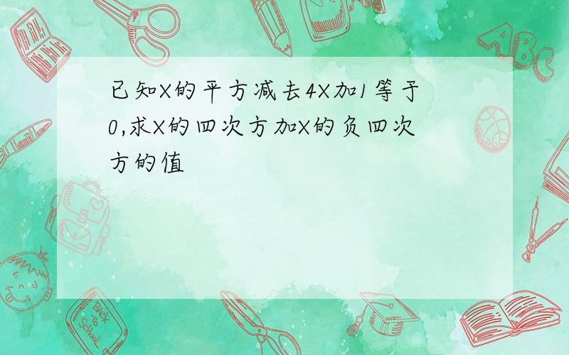 已知X的平方减去4X加1等于0,求X的四次方加X的负四次方的值