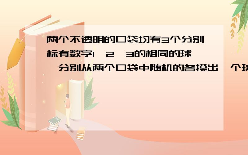 两个不透明的口袋均有3个分别标有数字1,2,3的相同的球,分别从两个口袋中随机的各摸出一个球摸出的两个球上所标数字之和为奇数的可能性小是